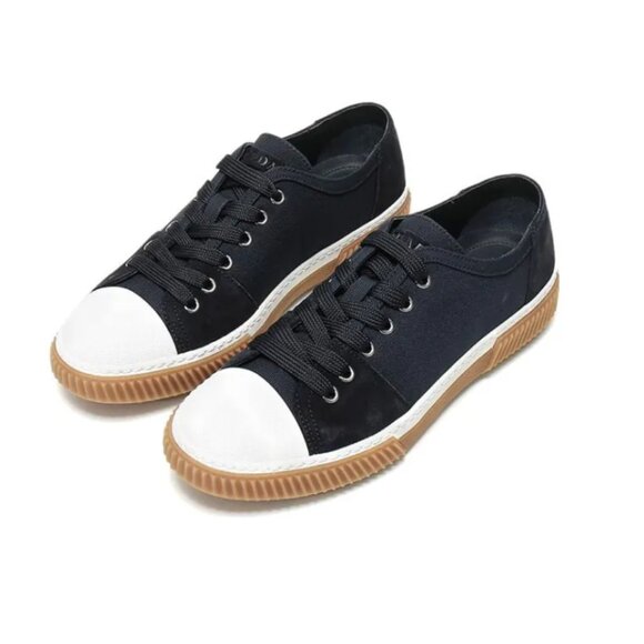 Used Authentic PRADA Canvas Low Top Blue Patchwork Men's Sneakers in size 12!